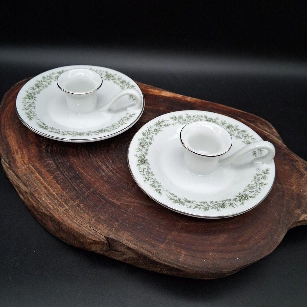 Pair of Vintage Mikasa Montclair G9059 Porcelain Taper Candle Holders Set of 2